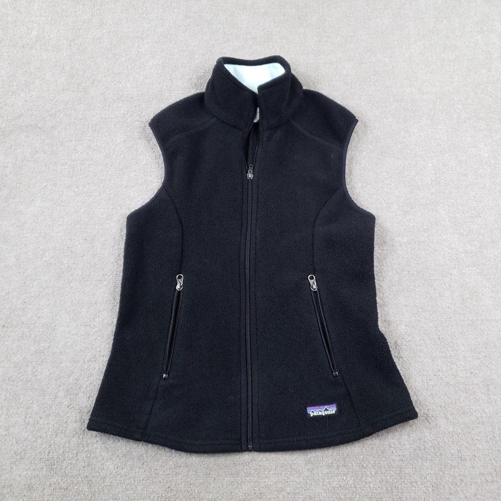 Vtg Patagonia Synchilla Vest Womens Medium Black Full Zip Pockets Collared Y2K